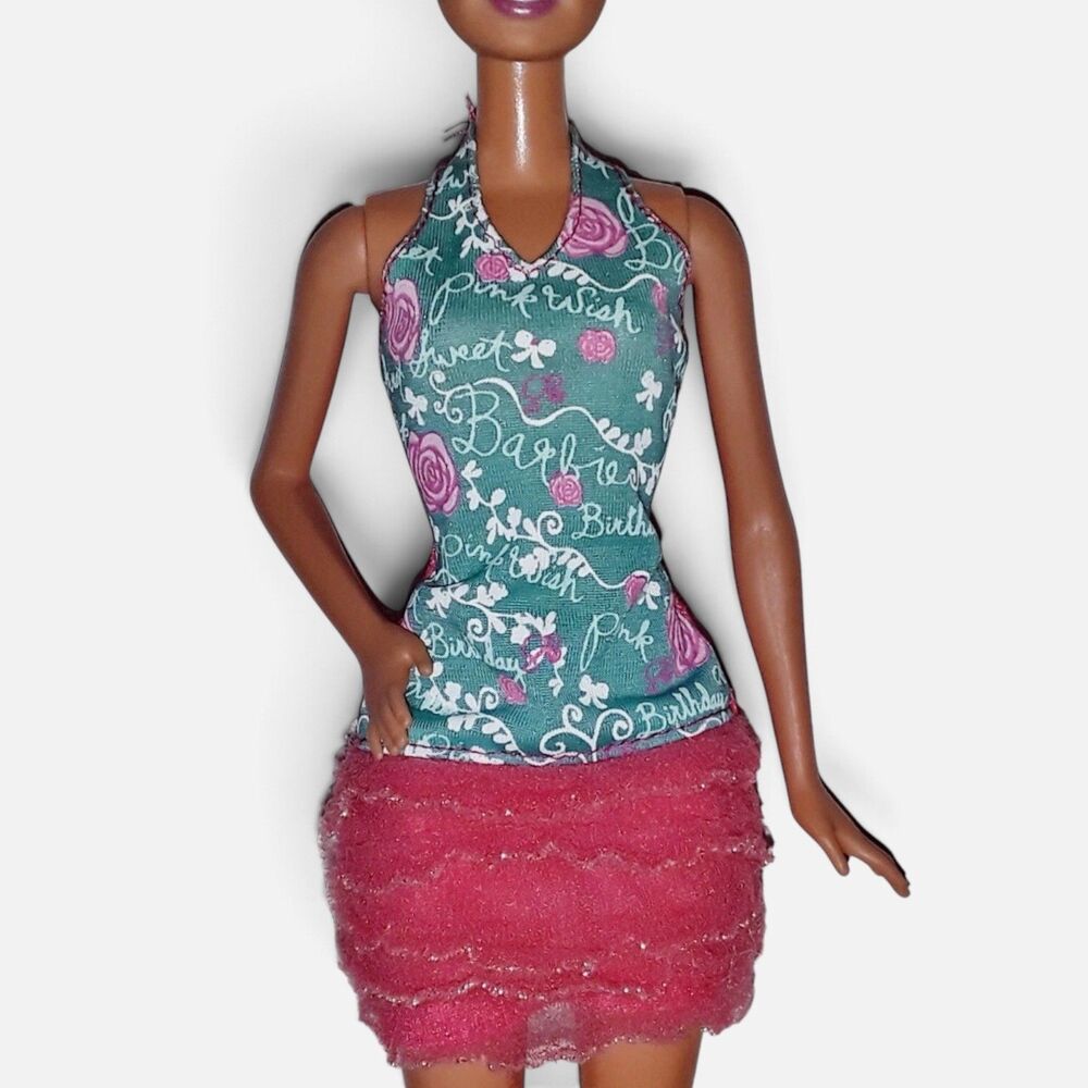 Barbie Fashion Pack Mini Ruffle Dress Logo Print w/ Matching Pink White Heels